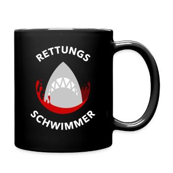 Rettungsschwimmer LustigesT-Shirt mit Hai - Tasse einfarbig - Schwarz - Rechts