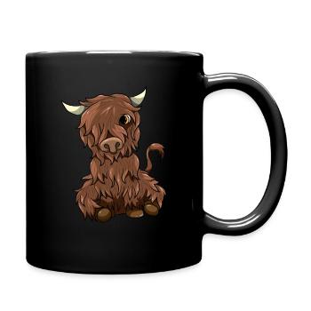 Süße Hochland Kuh Kawaii Cartoon Style - Tasse einfarbig - Schwarz - Rechts