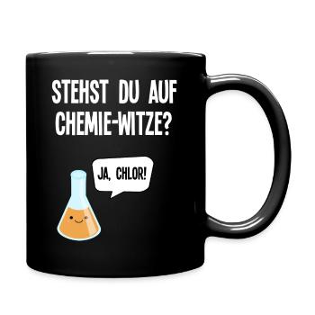 "Stehst du auf Chemie-Witze? Ja, Chlor" Design - Tasse einfarbig - Schwarz - Rechts