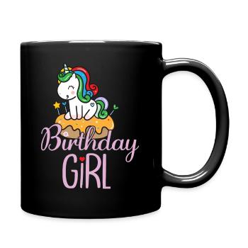 Birthday girl unicorn - Full Colour Mug - black - Right