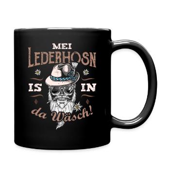 Mei Lederhosn is in da Wäsch Ersatz Tracht Bayern - Tasse einfarbig - Schwarz - Rechts