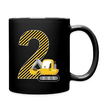 2. Geburtstag Geschenk Bagger Zahl 2 Jahre Jungen - Tasse einfarbig - Schwarz - Rechts