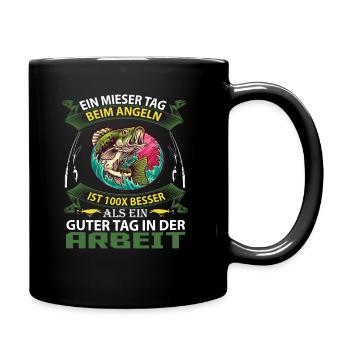 Angeln Angler Petri Heil mieser Tag lustig - Tasse einfarbig - Schwarz - Rechts