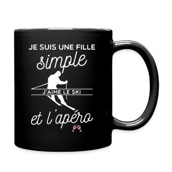 Je suis une fille simple j'aime le ski et l'apero - Mug uni - noir - Droite