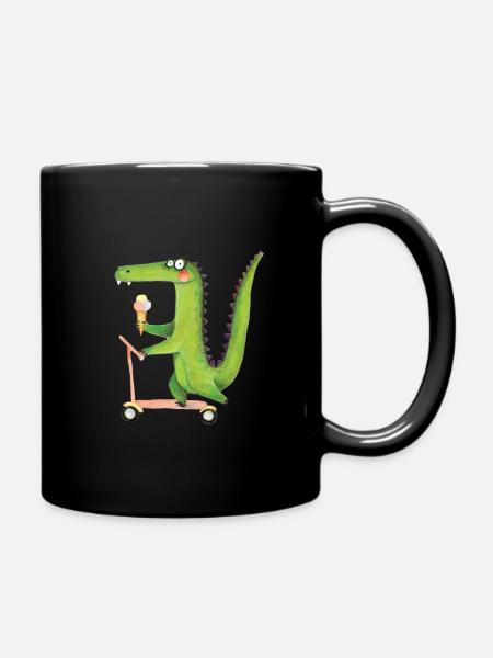 Krokodil auf Roller - Tasse einfarbig - Schwarz