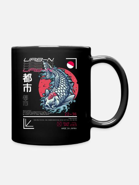 Japanese Art Style Koi Fish - Full Colour Mug - black