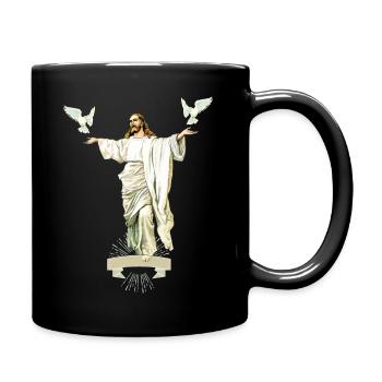 Jesus Christus mit Friedenstauben, Liebe-Hoffnung - Tasse einfarbig - Schwarz - Rechts