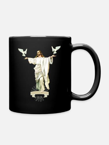 Jesus Christus mit Friedenstauben, Liebe-Hoffnung - Tasse einfarbig - Schwarz
