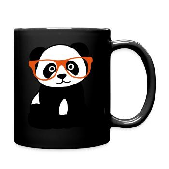 Panda mit Brille - Tasse einfarbig - Schwarz - Rechts