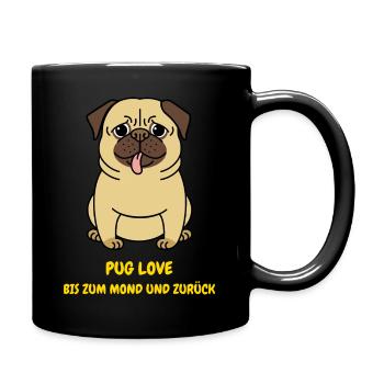 Pug Love - Mops Liebe - Geschenk zum Valentinstag - Tasse einfarbig - Schwarz - Rechts