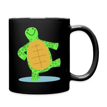 Hand gezeichnete tanzende Schildkröte - Tasse einfarbig - Schwarz - Rechts