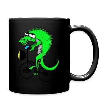 Krokodil mit Fahrrad - Tasse einfarbig - Schwarz - Rechts