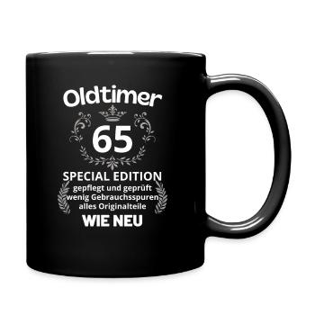 65. Geburtstag Oldtimer Spruch lustig Papa Mama - Tasse einfarbig - Schwarz - Rechts