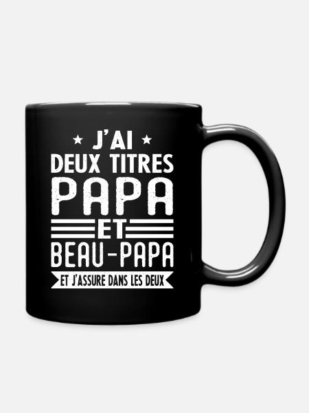 Jai deux titres papa et beau papa - père cadeau - Mug uni - noir
