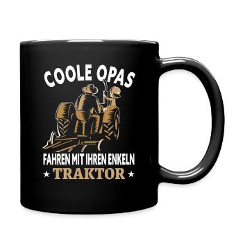Opa und Enkel mit Traktor - Tasse einfarbig - Schwarz - Rechts