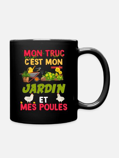 Jardin et poule le bonheur. Idée cadeau jardinage - Mug uni - noir