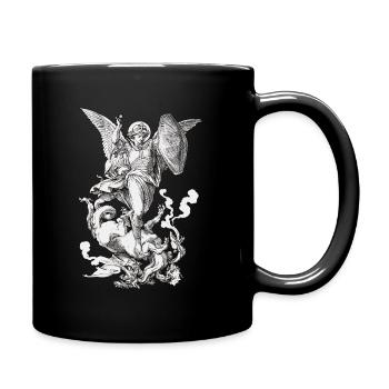 Erzengel Sankt Michael bekämpft den Drachen - Tasse einfarbig - Schwarz - Rechts