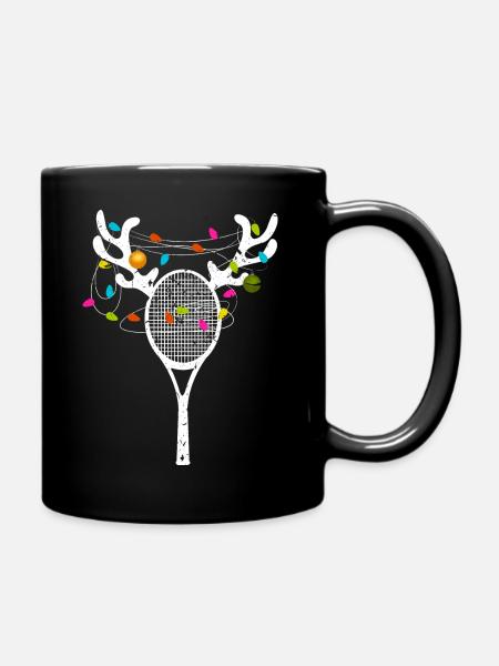 Weihnachtsbaum Lichterkette Tennis Weihnachts - Tasse einfarbig - Schwarz