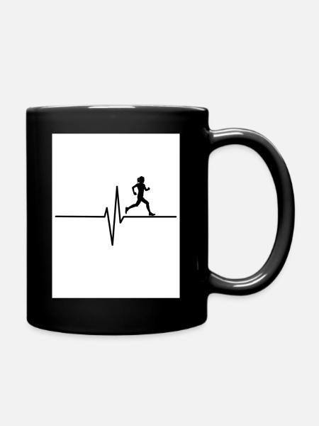 Schwarz weißes T-shirt Herzschlag/ Läufer - Tasse einfarbig - Schwarz