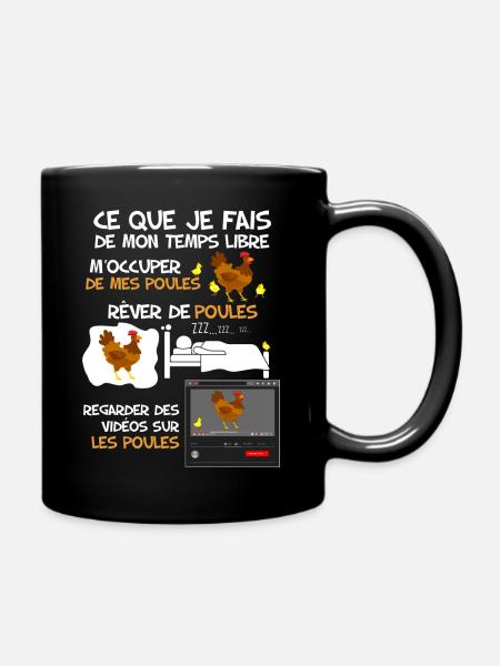 Les Poules et mon temps libre. Humour volaille - Mug uni - noir