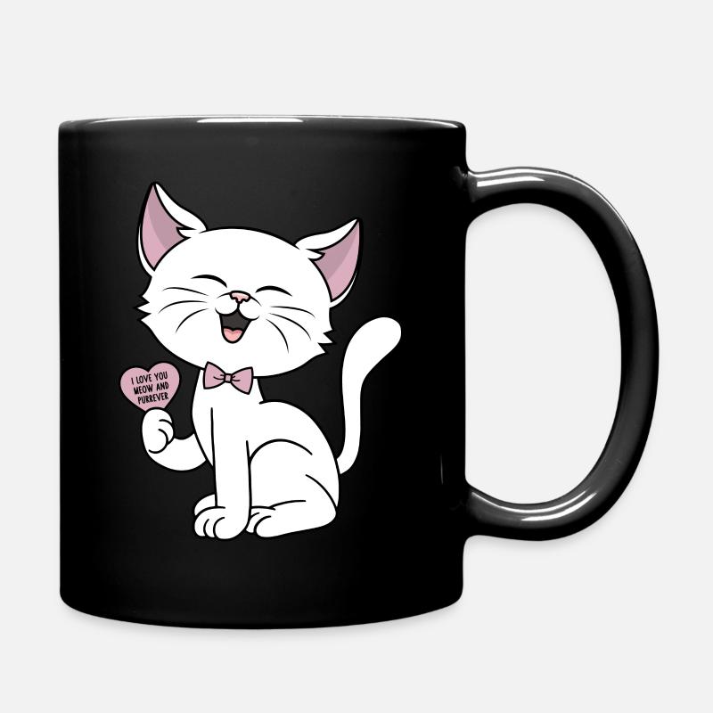 Katze Herz Miau Katzen Liebe Paare Valentinstag - Tasse einfarbig - Schwarz