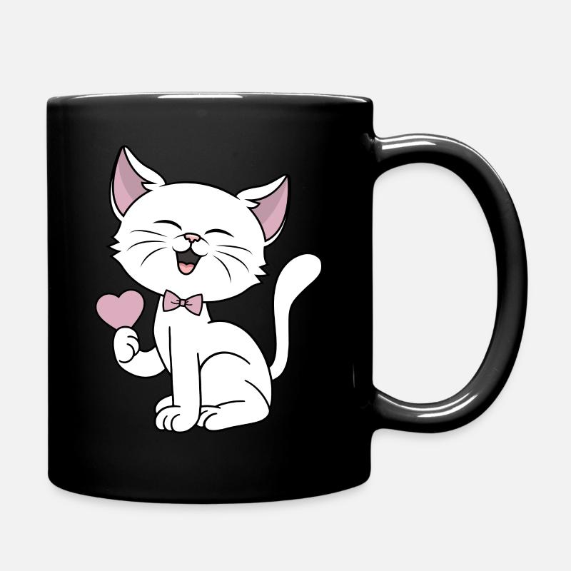 Cat Heart Love Funny Cats Couples Valentines Day - Full Colour Mug - black