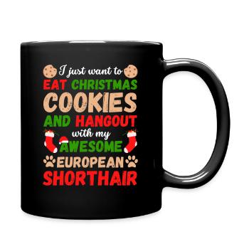 Weihnachten europäische Kurzhaarkatze Katze - Tasse einfarbig - Schwarz - Rechts