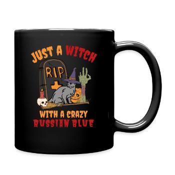Mignon et effrayant chat d’Halloween bleu russe - Mug uni - noir - Droite