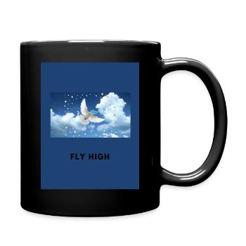 Fly High Design mit weißer Taube - Tasse einfarbig - Schwarz - Rechts