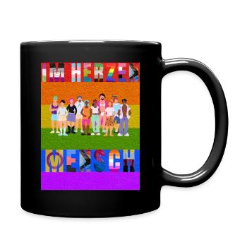 Im Herzen Mensch - Tasse einfarbig - Schwarz - Rechts
