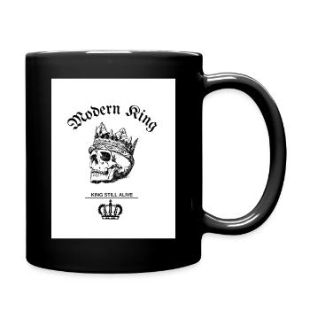 Schwarzes weißes illustriertes Totenkopf King T-Shirt - Tasse einfarbig - Schwarz - Rechts