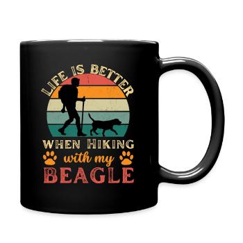Wandern und Trekking mit Beagle Vintage Retro - Tasse einfarbig - Schwarz - Rechts
