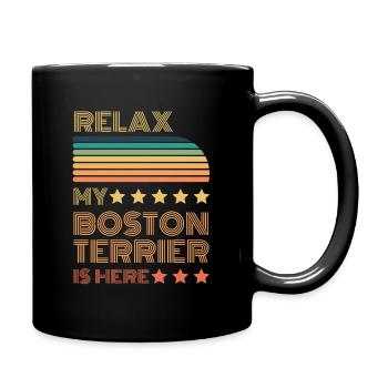 Relax my legendary Boston Terrier is here Retro - Full Colour Mug - black - Right