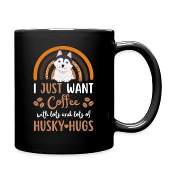 Cute husky coffee dog cafe kawaii - Full Colour Mug - black - Right