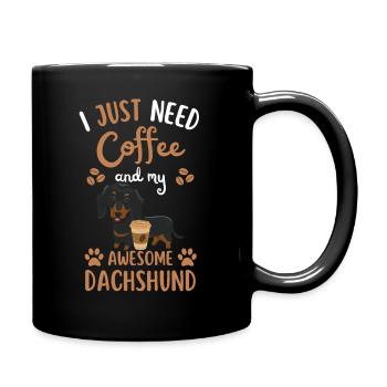 Dackel Kaffee Retro Hund Cafe - Tasse einfarbig - Schwarz - Rechts