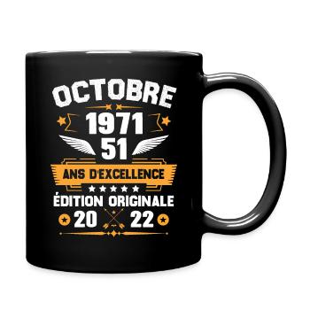 Octobre 1971 Idée Cadeau D'anniversaire 51 Ans - Mug uni - noir - Droite