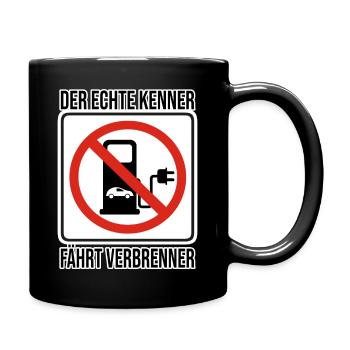 Der echte Kenner fährt Verbrenner / E Auto Sticker - Tasse einfarbig - Schwarz - Rechts