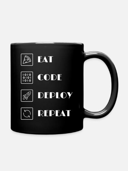 EAT - CODE - DEPLOY - REPEAT - Full Colour Mug - black