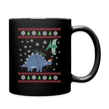 Weihnachten Süße Dinosaurier Kawaii - Tasse einfarbig - Schwarz - Rechts