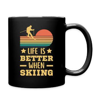 Skiing on a ski holiday retro vintage - Full Colour Mug - black - Right