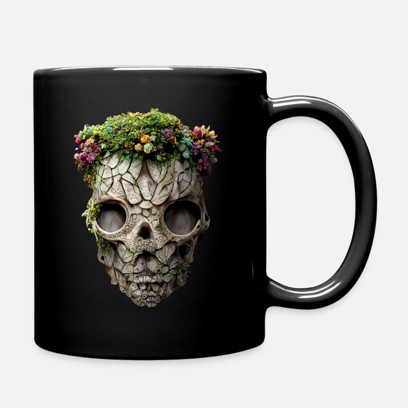 Skull with flower wreath - Full Colour Mug - black