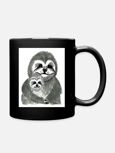 Maman paresseuse avec enfant paresseux - Mug uni - noir