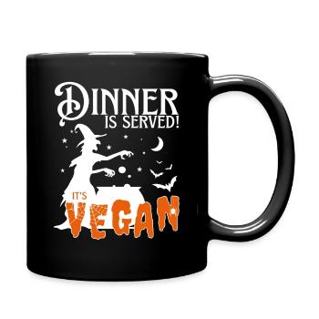 Vegan witch halloween party dinner is served - Full Colour Mug - black - Right