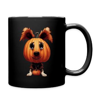Cute little halloween dog, pumpkin head - Full Colour Mug - black - Right