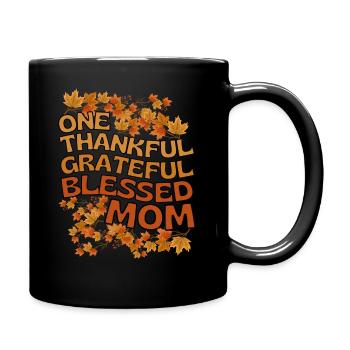 Thankful Mom Mom Autumn Leaves Gratitude - Full Colour Mug - black - Right