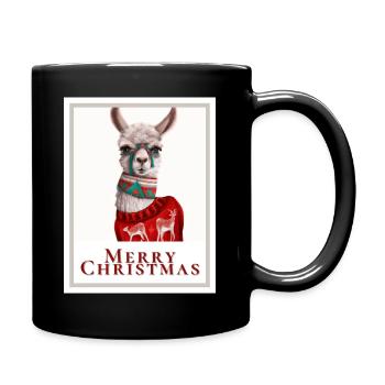 Photo of a cute llama in a Christmas sweater. - Full Colour Mug - black - Right