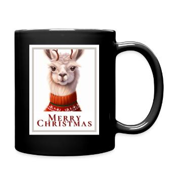 Portrait of a cute llama in a Christmas. - Full Colour Mug - black - Right