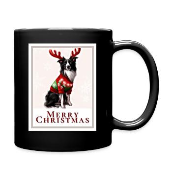Border Collie Dog in a Christmas Sweater - Full Colour Mug - black - Right