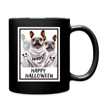 Französische Bulldoggen, die als Geister verkleidet sind. (Halloween) - Tasse einfarbig - Schwarz - Rechts