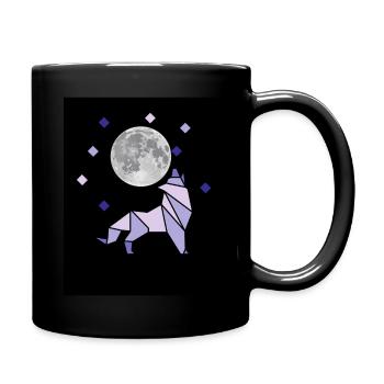 Diamantförmiger Wolf mit Mond - Tasse einfarbig - Schwarz - Rechts